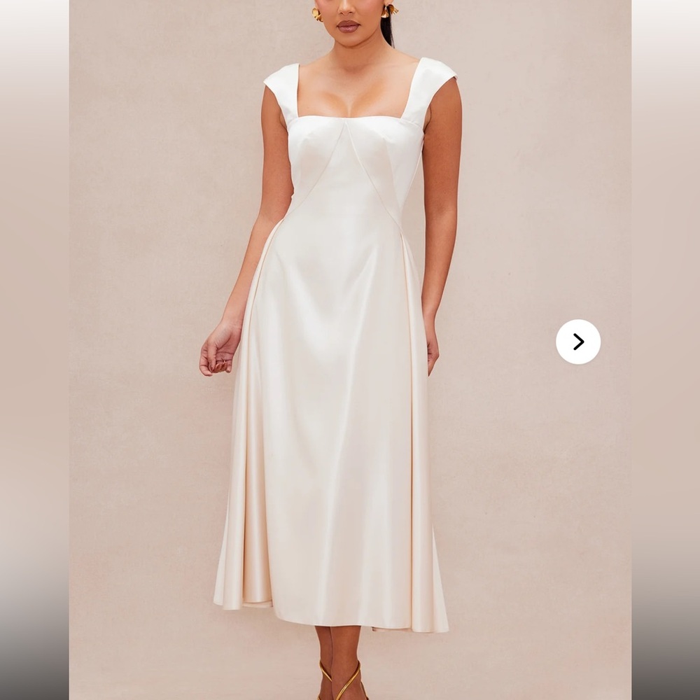 Fashion Nova Darling Satin Midi Dress - Cream